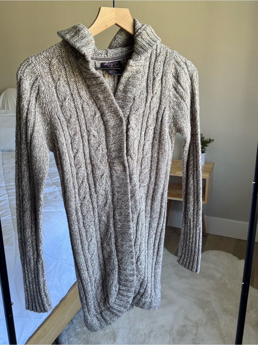 Hooked Up by IOT Neutral Beige Cable Knit Cardigan
